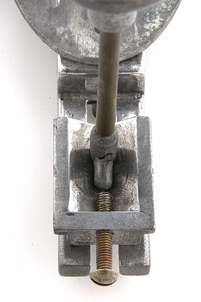 Detail of the incisal pin and guide. The horizontal cam is facing forward in contact with the “long centric” adjusting screw.