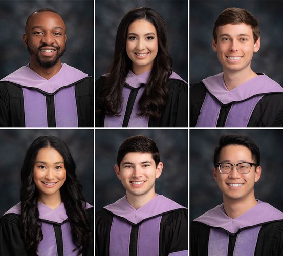 DDS Class of 2022 graduates (clockwise from top left): Drs. Michael Akinyeye, Rebecca Trevino, Dane Risinger, Dooyeol Kim, Christopher Orosco, and Stacy Diep