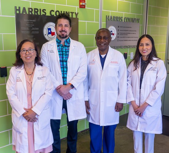 From left to right: Kim Cheung, MD; Christopher Frederick, DO; Nathanael Salako, BDS; and Tram Mai, NP, from UTHealth Houston join to provide comprehensive health care.