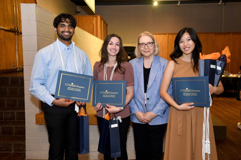 From left: Rahul Paul, Sophia Nicolosi, Dr. Deborah Franklin, and Xin Ying Tong during the 17th Annual Humanities Graduation Banquet.