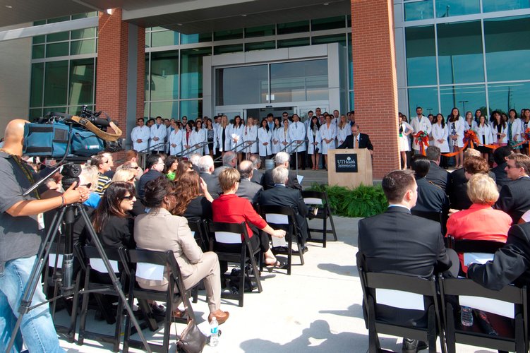Dean John Valenza, DDS, was among many who spoke at the June 8, 2012, dedication of UTHealth School of Dentistry’s newest facility on the South Campus of the Texas Medical Center.