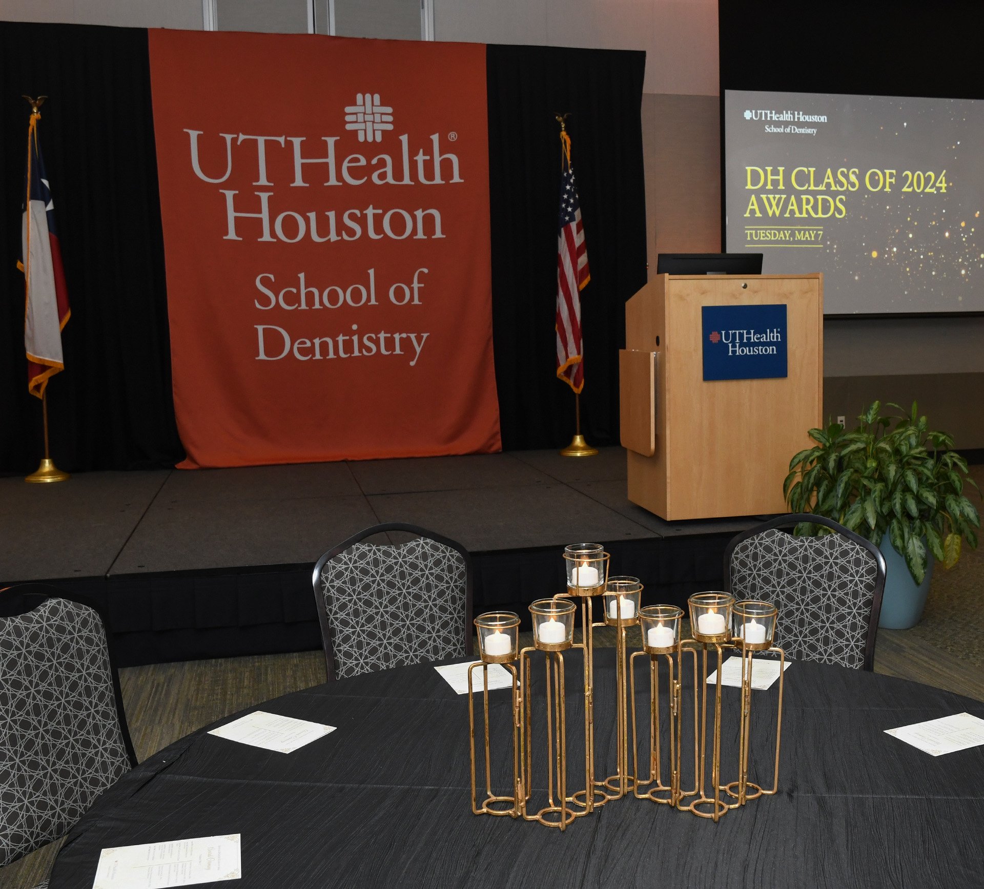Decorations in the Denton A. Cooley, MD and Ralph C. Cooley, DDS University Life Center for the Dental Hygiene Class of 2024 Awards.