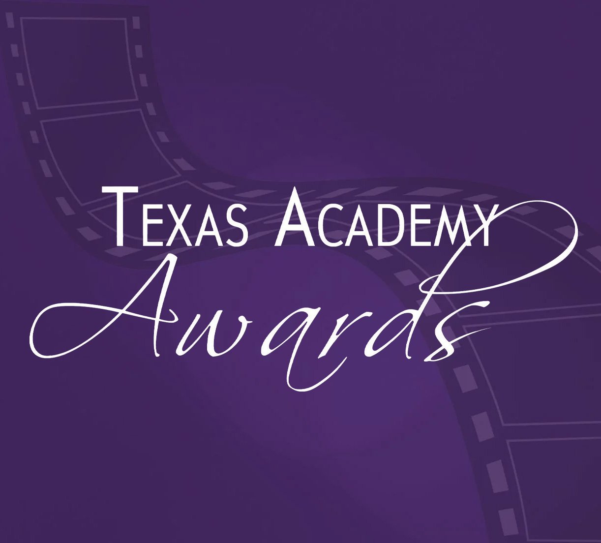 Texas Academy Awards purple graphic with film strip in the background.