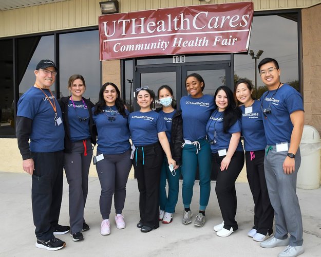 Volunteers from the School of Dentistry (from left): Dr. Thomas Harrison and students Elizabeth Pohlmann, Elissa Guerra, Stephanie Diaz, Lily Dinh, Trinity Curry, Samantha Paredes, Hailey Kim, and Thanh Le.