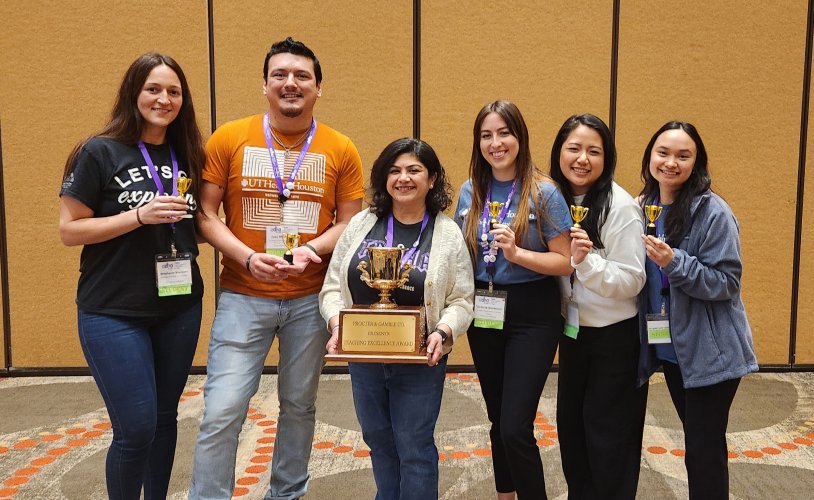 UTHealth Houston School of Dentistry awardees hold up their trophies at the 82nd Annual Texas Dental Hygienists’ Association Conference.