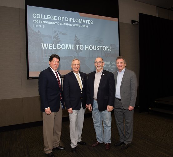 From left: Timothy Kirkpatrick, DDS, endodontics chair; Kenneth Frick, DDS, MS, American Board of Endodontics diplomate; John Valenza, DDS, dean of UTHealth Houston School of Dentistry; and Stefan Zweig, DDS, American Association of Endodontics president.