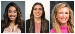 First-year pediatric dentistry residents (from left) Sarah Arafat, DDS, MPH, Rosangel Oropeza, DDS, and Hillary Strassner, DDS, MPH, speak on the importance of children's oral hygiene habits in observance of National Children’s Dental Health Month.