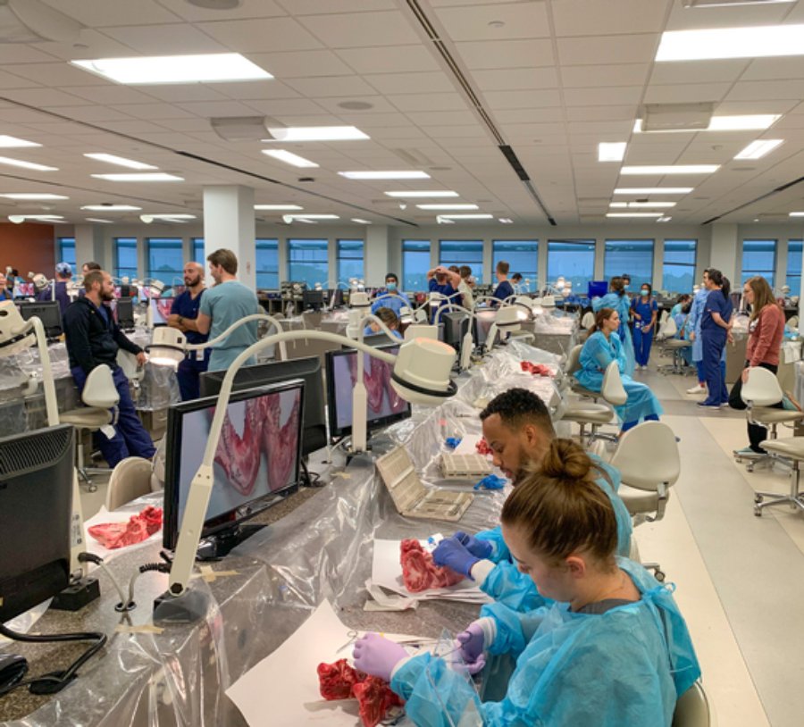 Fifty UTHealth Houston School of Dentistry students participated in a biopsy workshop hosted by the Butler Society with the assistance of faculty and residents from the Bernard and Gloria Pepper Katz Department of Oral and Maxillofacial Surgery.