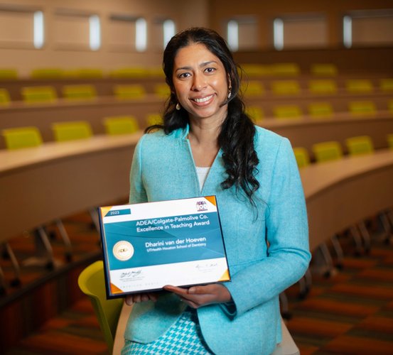 Dr. Dharini van der Hoeven was recognized with the 2023 American Dental Education Association/Colgate-Palmolive Co. Excellence in Teaching Award during the 2023 ADEA Annual Session in March.