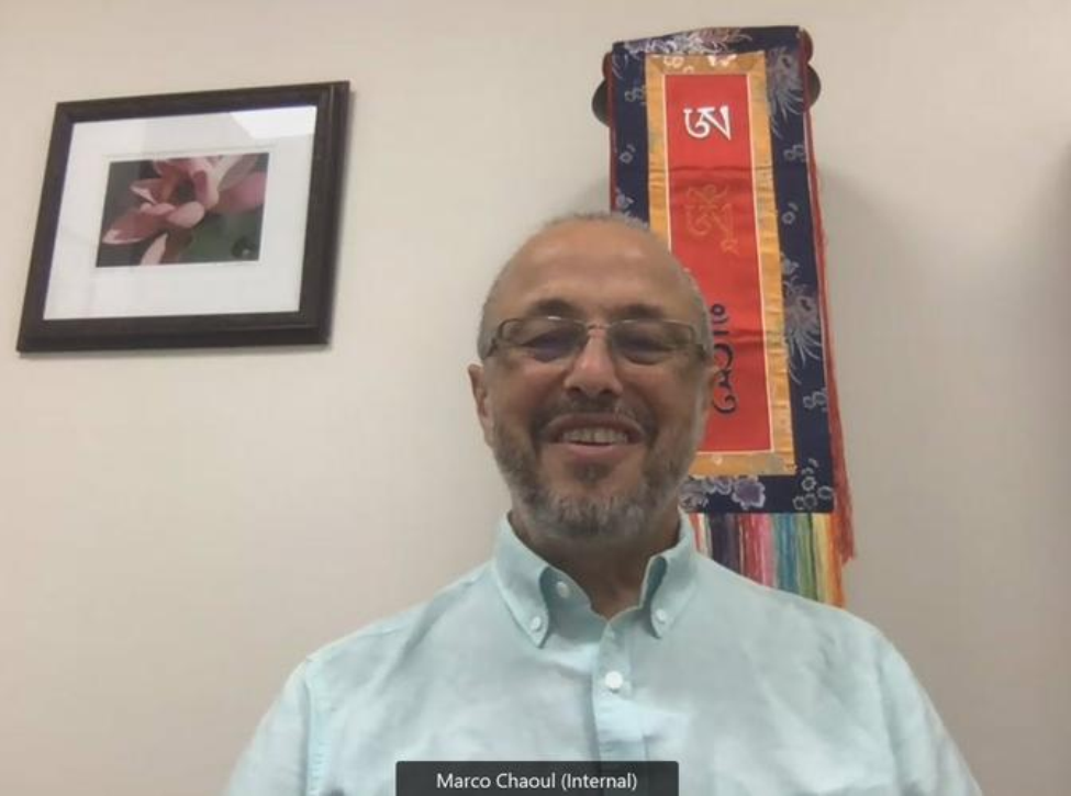 Dr. Alejandro Chaoul led UTHealth faculty, staff, students, and residents through a focused, deep-breathing exercise via Cisco Webex.