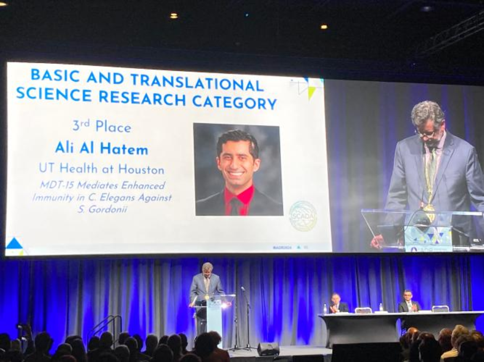Periodontics resident Ali Al Hatem, DDS ’23, placed third in the Basic and Translational Science Category in the Student Competition for Advancing Dental Research and its Application.