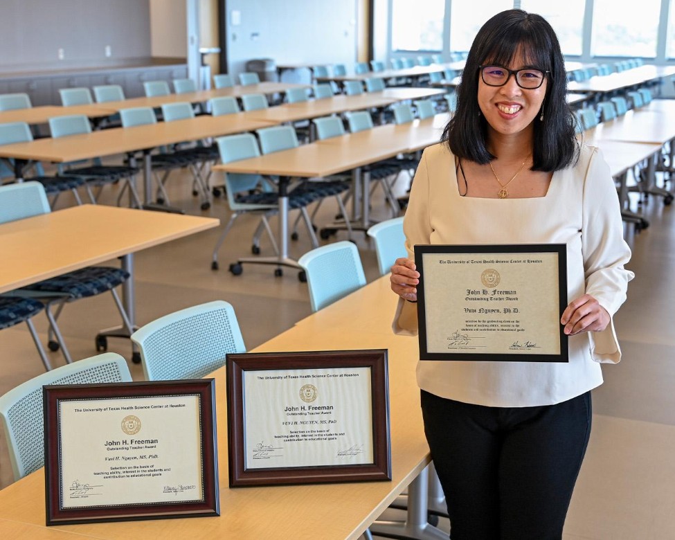 Dr. Vuvi Nguyen has received three John H. Freeman Award for Faculty Teaching, winning the honor in 2018, 2020, and 2024.