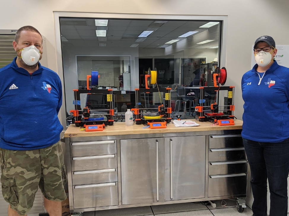 STEM teacher Jennifer Makins (right) and a colleague, Dave Cribbs, stand beside the 3D printers at Parish Episcopal School in Dallas. STEM teacher Jennifer Makins (right) and a colleague, Dave Cribbs, stand beside the 3D printers at Parish Episcopal School in Dallas.