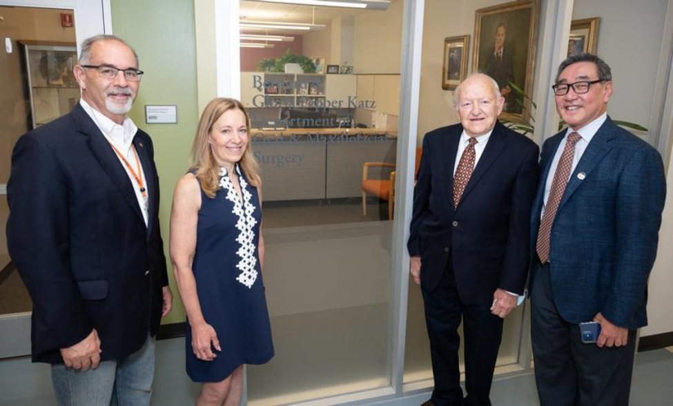 Dr. Katz (middle right) visited the department with his daughter, Kimberly F. Katz (middle left), in May. Also pictured: Drs. John Valenza (far left) and Mark Wong.