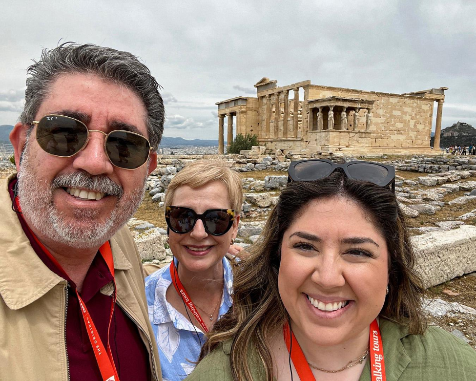 Group selfie in front of Acropolis.