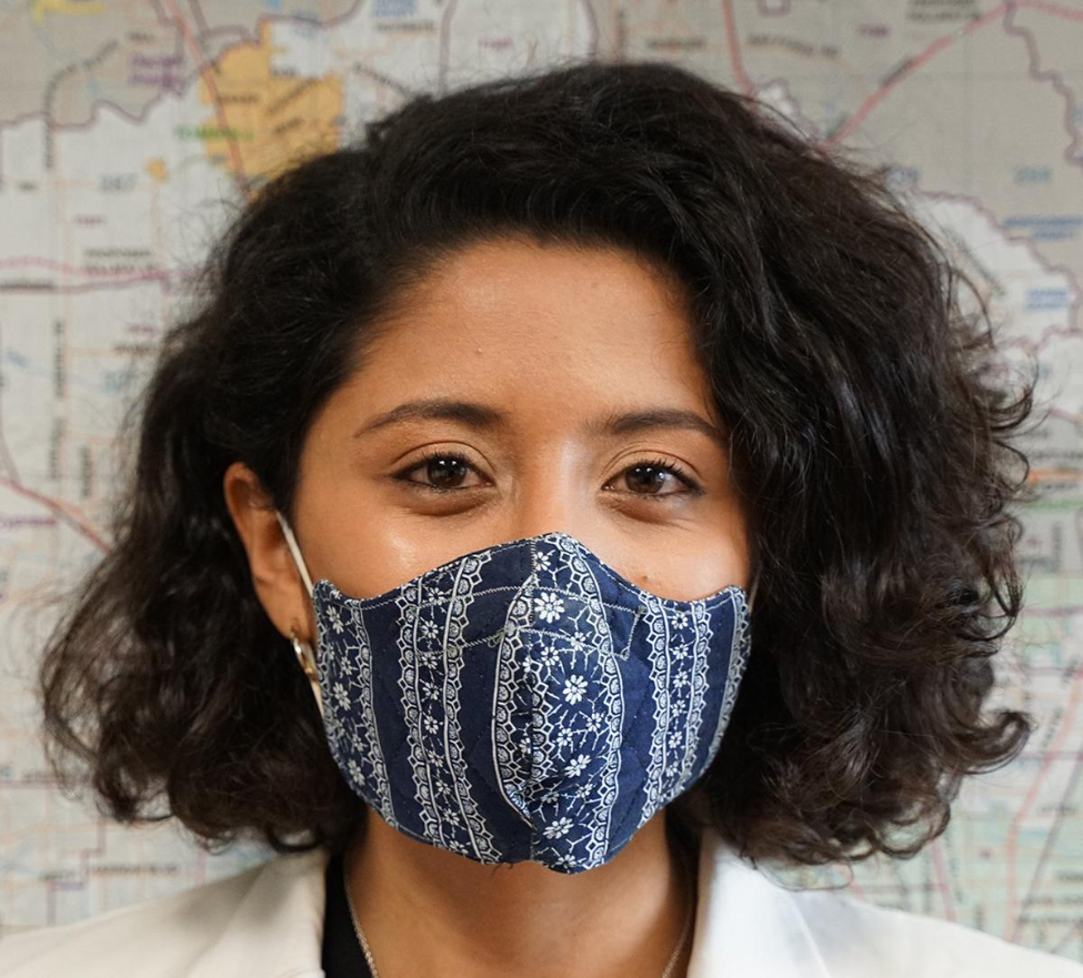 Harris County Judge Lina Hidalgo wears a mask made by the Valenzuelas. Photo from the judge's Twitter feed.