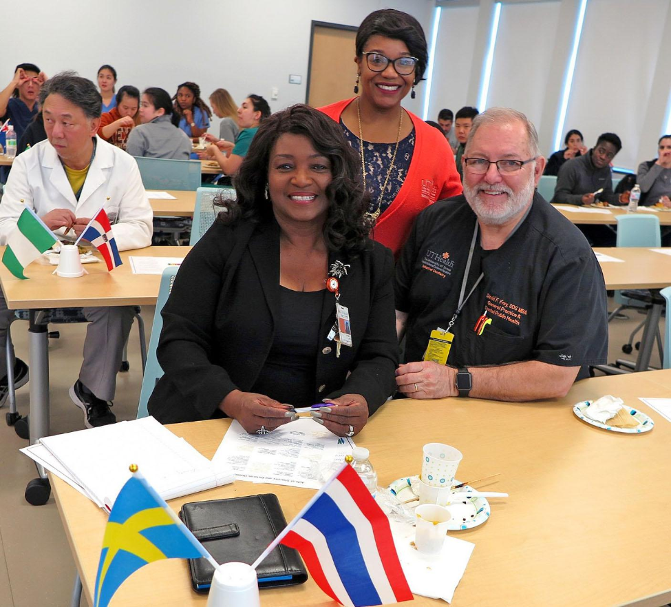 Lynnette Lewis, Kassie Broussard and Dr. David Fray joined other faculty, staff and students at the International Potluck Luncheon during Diversity and Inclusion Week at the School of Dentistry.