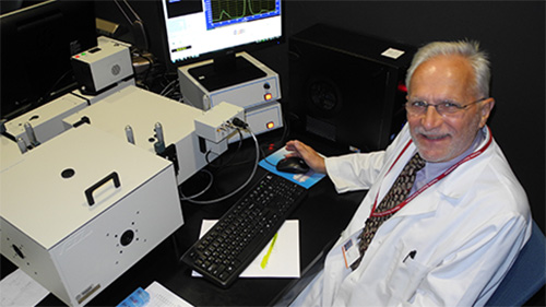 Researcher at equipment terminal
